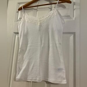 Aeropostale White Ribbed Lace-Trim Cami Tank